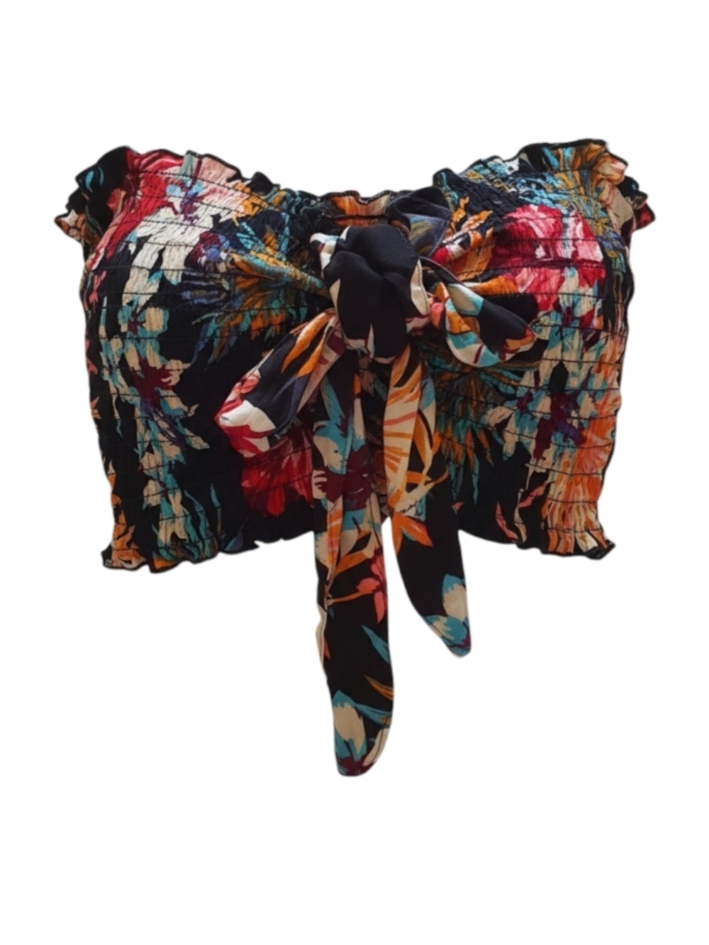 Lascana for Venus Tropical Floral Smocked Tie-Front Crop Top NWT Size S